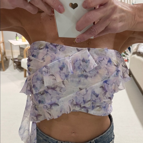 Zara strapless Ruffled Drape Ruffle Top - Picture 2 of 6